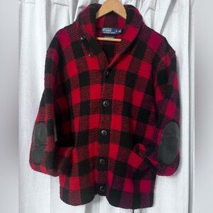 POLO RALPH LAUREN Red Black Buffalo Plaid Patchwork 100% Lambswool Sweater - XXL